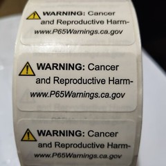 California Proposition Prop 65 Warning 2X1 Labels Rectangle 500 Glossy Stickers
