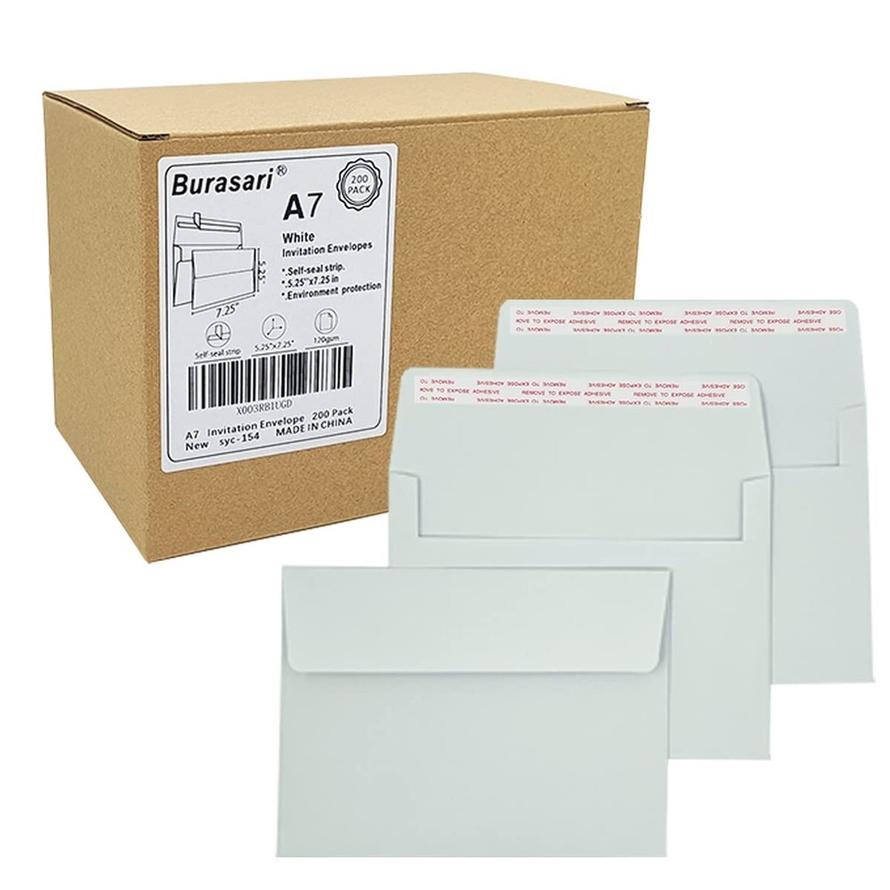 A7 Invitation Envelopes (200 PCS) – 5.25×7.25 in Windowless Design, 120GSM Wh…