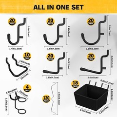 Extra Thick Pegboard Hooks 286 Piece Heavy Duty 1/4 Inch Black Storage Tool