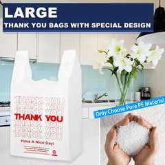 1000 Count White Disposable Thank You Bags with Handles – 11”X6”X21” Plastic