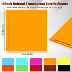 Transparent Colored Acrylic Sheets 1/8″ Thick, 10Pcs 8 X 8In Iridescent Cast Acr
