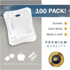 White Merchandise Plastic Shopping Bags – 100 Pack 9″ x 12″ with 1.5 mil Thic…