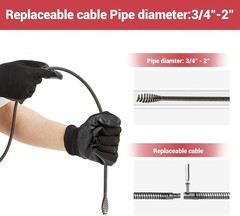 Electric Drain Auger Auto-Feed 25ft Plumbing Snake for 3/4″-2″ Pipes w/ Battery