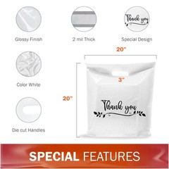 Thank You Merchandise Bags 20×20 Extra Large Leaf Design 100 Pack 2 Mil Thick