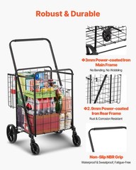 VEVOR Folding Shopping Cart Rolling Grocery Cart with Double Baskets 110 LBS