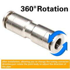 6mm Union Straight Push to connect fittings Stainless Steel 6 mm, Silver