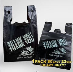 Yoyorain Black Thank You Bags, HEAVY DUTY 22MIC Bags, Black Plastic Bags with Ha