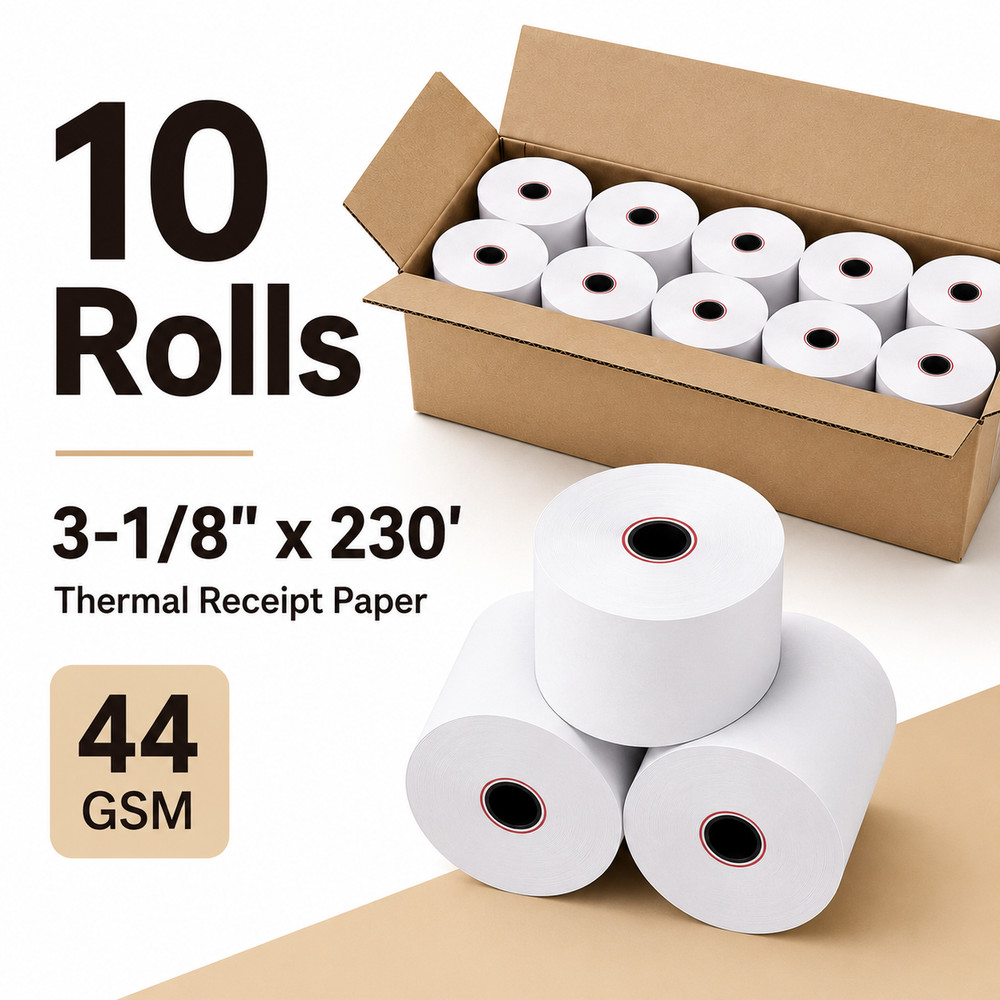 (10) 3-1/8″ x 230′ THERMAL POS RECEIPT PAPER ROLLS