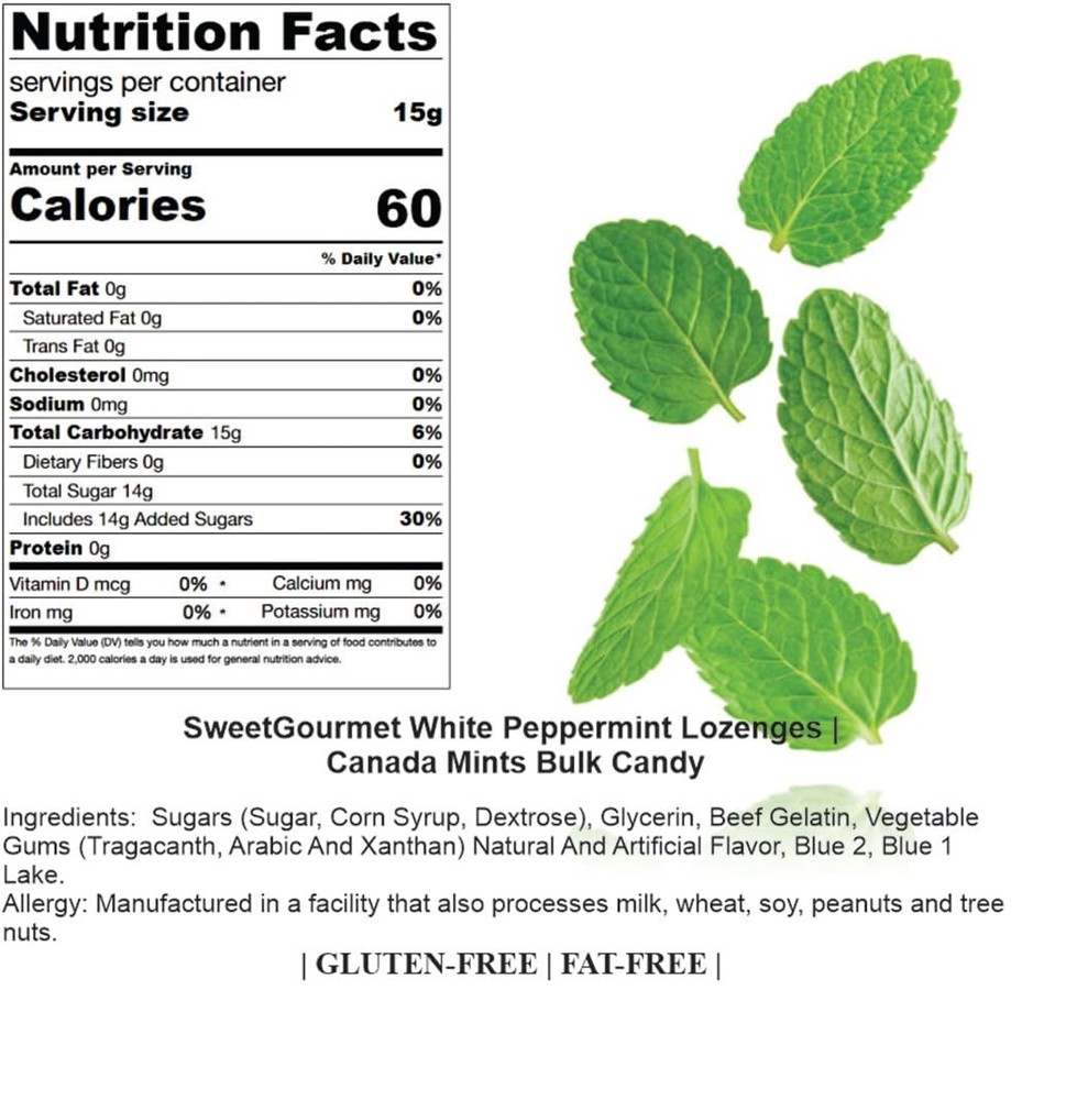 SweetGourmet White Peppermint Lozenges | Canada Mints Bulk Candy | 3 Pounds