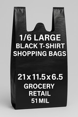 “1/6 Large Black T-Shirt Shopping Bags 21×6.5×11.5 Grocery Retail .51mil”