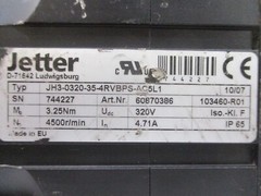 Jetter JH3-0320-35-4RVBPS-AC5L1 Servo Motor 4500-RPM 1.2KW 320V 4.71A 3.25Nm