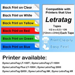 Label Tape Refills for DYMO LetraTag LT-100T 100H 16952 91330 91331 White Clear