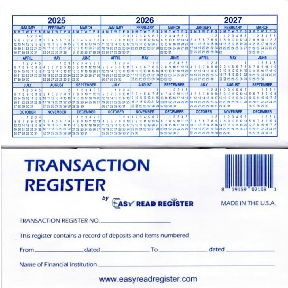 12 Checkbook Transaction Registers 2025-2026-2027 Calendars Check Book Bank …