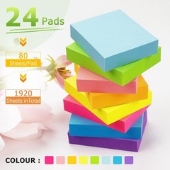 24 Pads Sticky Notes 1.5×2 inch Bright Colors Self-Stick Pads Total 1920 Sheets