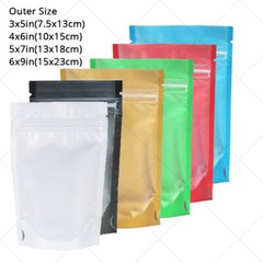 Multi-Color & Size Matte Clear Mylar Stand up Zip Lock Bag Pouch w/ Tear Notch
