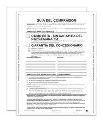 1 PART SELF ADHESIVE BUYERS GUIDES AS IS WARRANTY SPANISH 100 PACK DEALER LOT