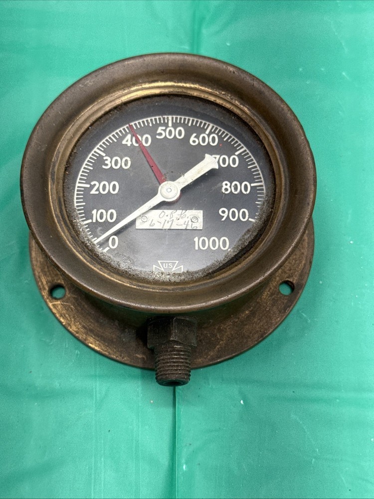 Vtg 1946 BRASS USG Supergauge Gauge 0 – 1000 PSI Steam Pressure Gauge Steampunk