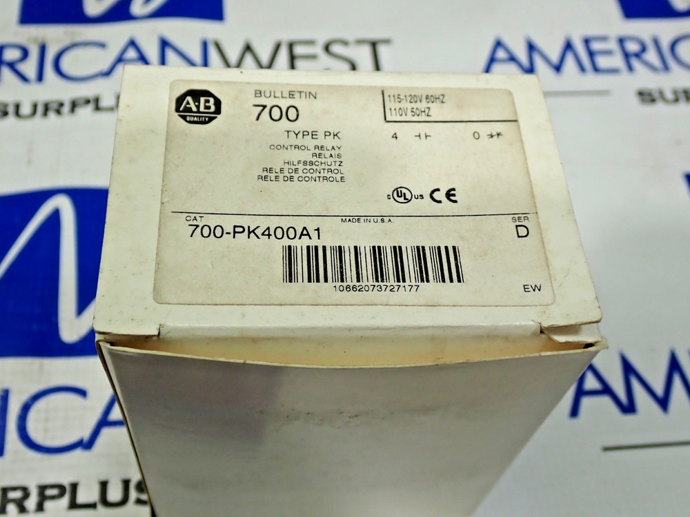 Allen Bradley 700-PK400A1 Direct Drive Control Relay Ser D Type PK 115/120V-60Hz