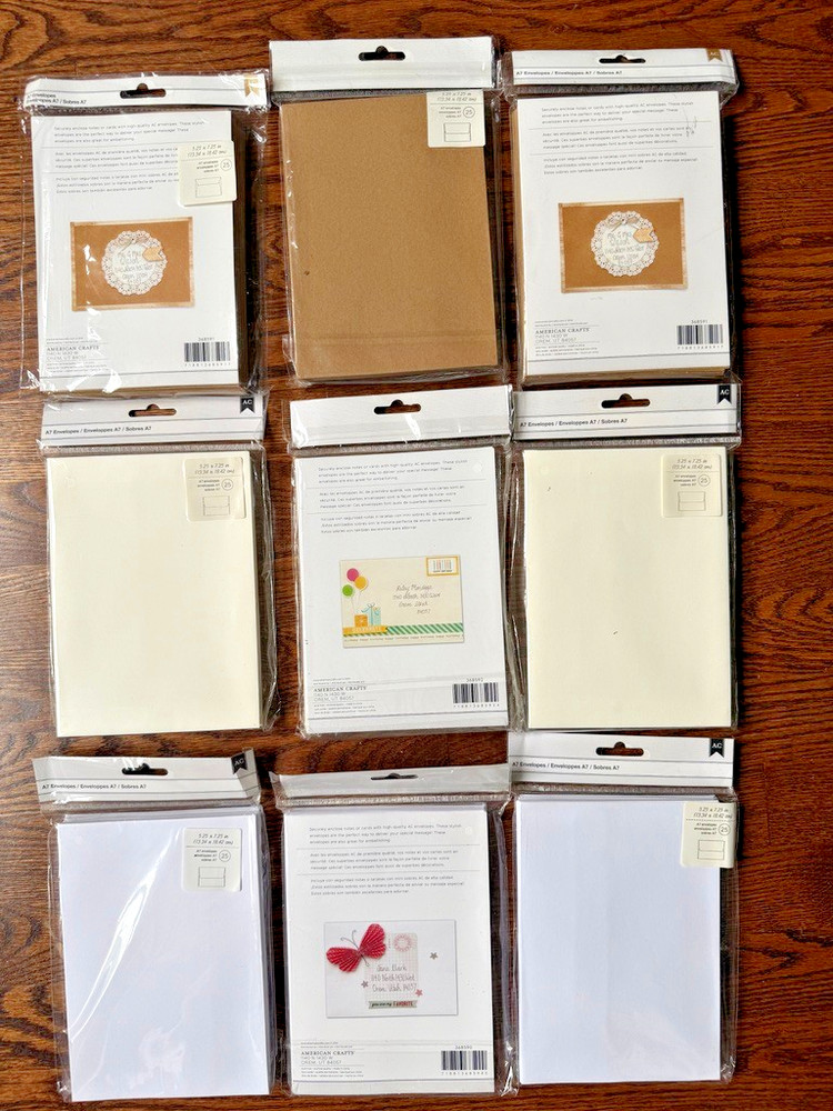 Lot 9 Packs of 25 (Total 225) American Crafts A7 5.25″x7.25″ Envelopes 3 Colors