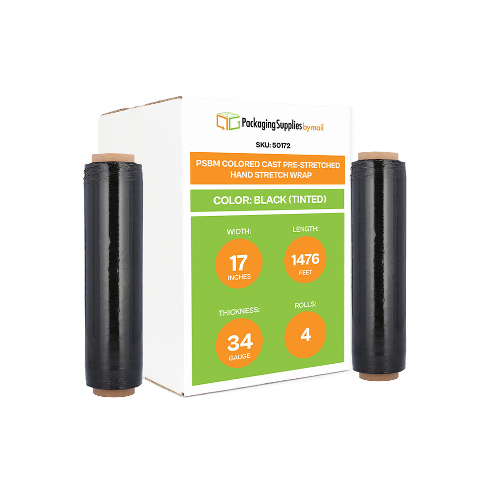 Pre-Stretch Hand Wrap 17″ x 1476′ Black Color Plastic Shrink Film (4 Rolls)