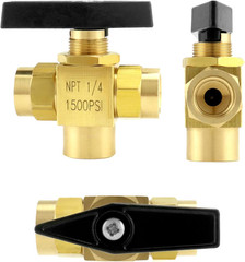 2 Pack 1/4″ NPT Brass Instrument 3 Way Ball Valve, L Port Panel Mounted Instrume