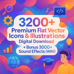 3200+ Premium Flat Vector Icons & Illustrations | Digital Download
