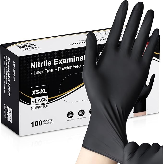 Schneider Nitrile Exam Gloves, Black, 100-Ct Box, Latex-Free, Powder-Free Gloves