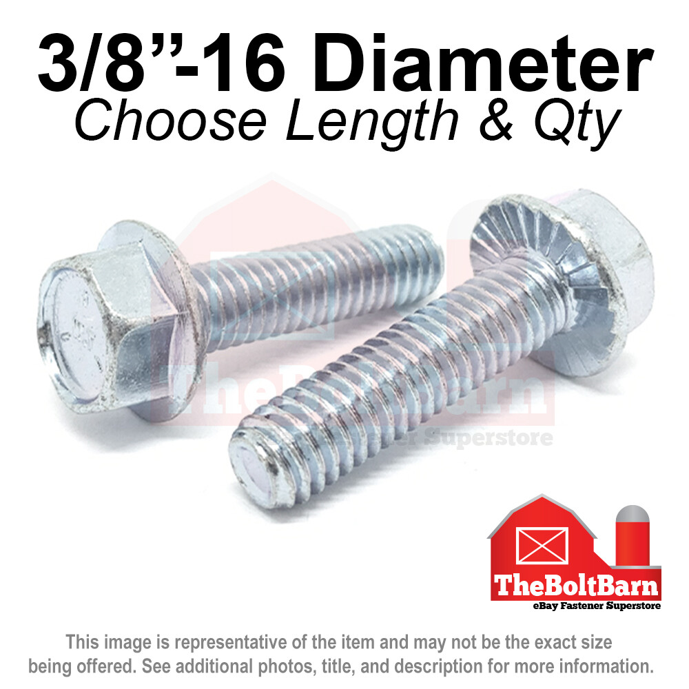 3/8″-16 Grade 5 Serrated Hex Flange Screws Frame Bolts Zinc (Pick Length & Qty)