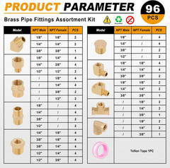 96PCS Brass Pipe Fittings Assortment Kit – NPT Adapter, Reducer Bushing, Hex