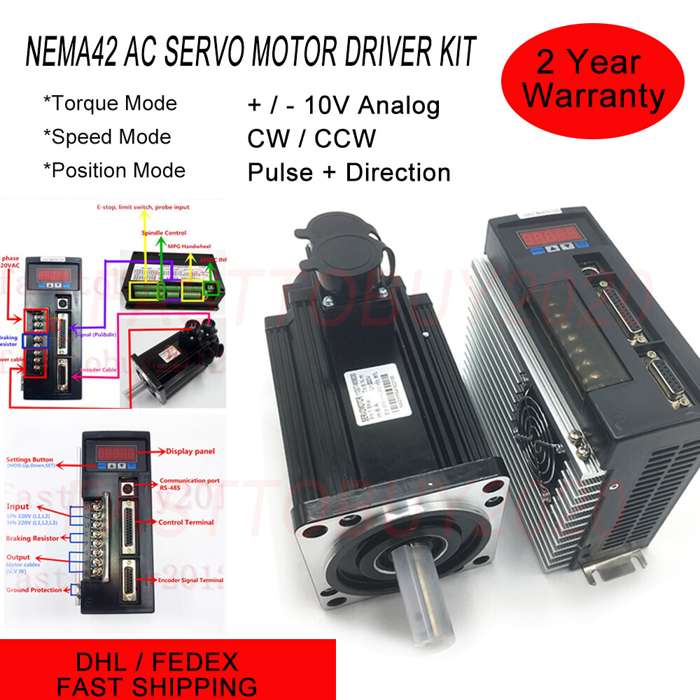 600W~1.8KW AC Servo Motor Driver Kit 2NM 4NM 5NM 6NM Servo Motor NEMA42 AC220V