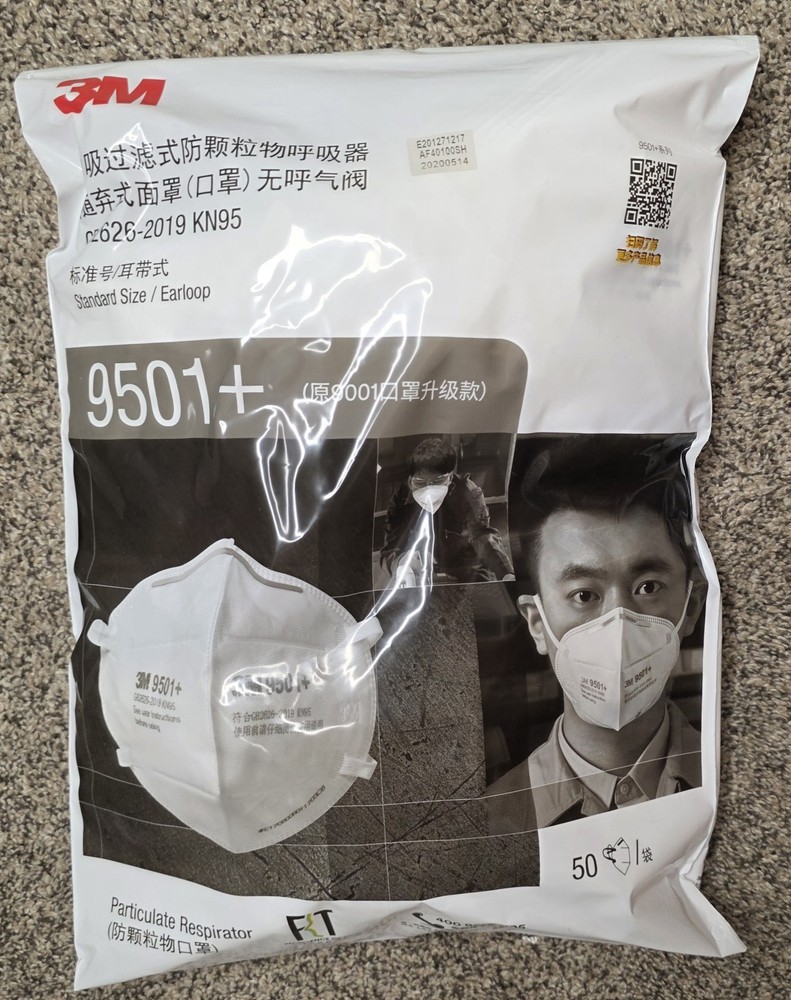 3M KN95 Respirator Face Mask White (9501) 50 Pack Construction Safety ( Expired)