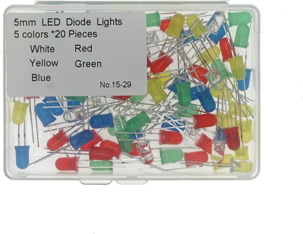 5mm White Red Yellow Green Blue LED Diode Lights 20mA DC 2V 3V 100 Pcs Kit DIY