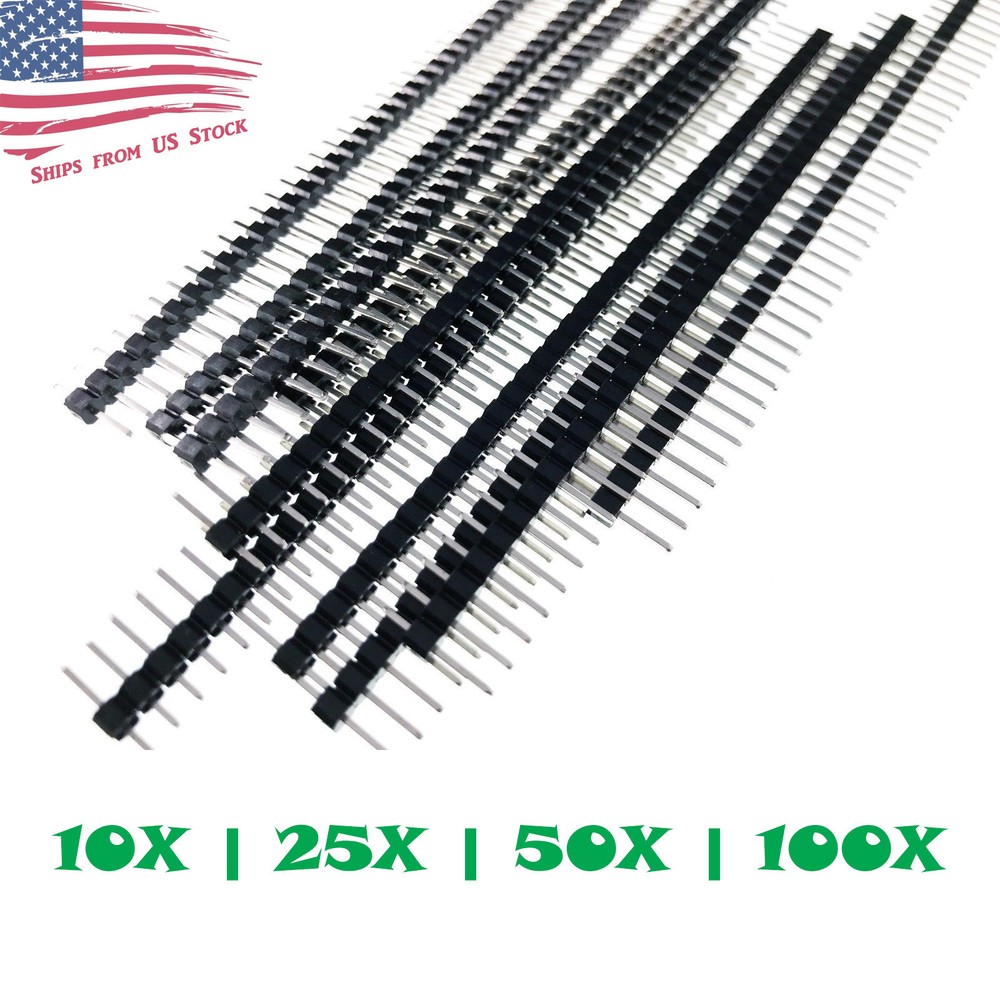 40-Pin Male Header 0.1″ 2.54mm Breadboard PCB Strip Connectors 10/25/50/100Pcs