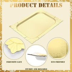4 Pcs Gold Rectangle Serving Trays Heavy Duty Disposable Paper Cardboard Serving