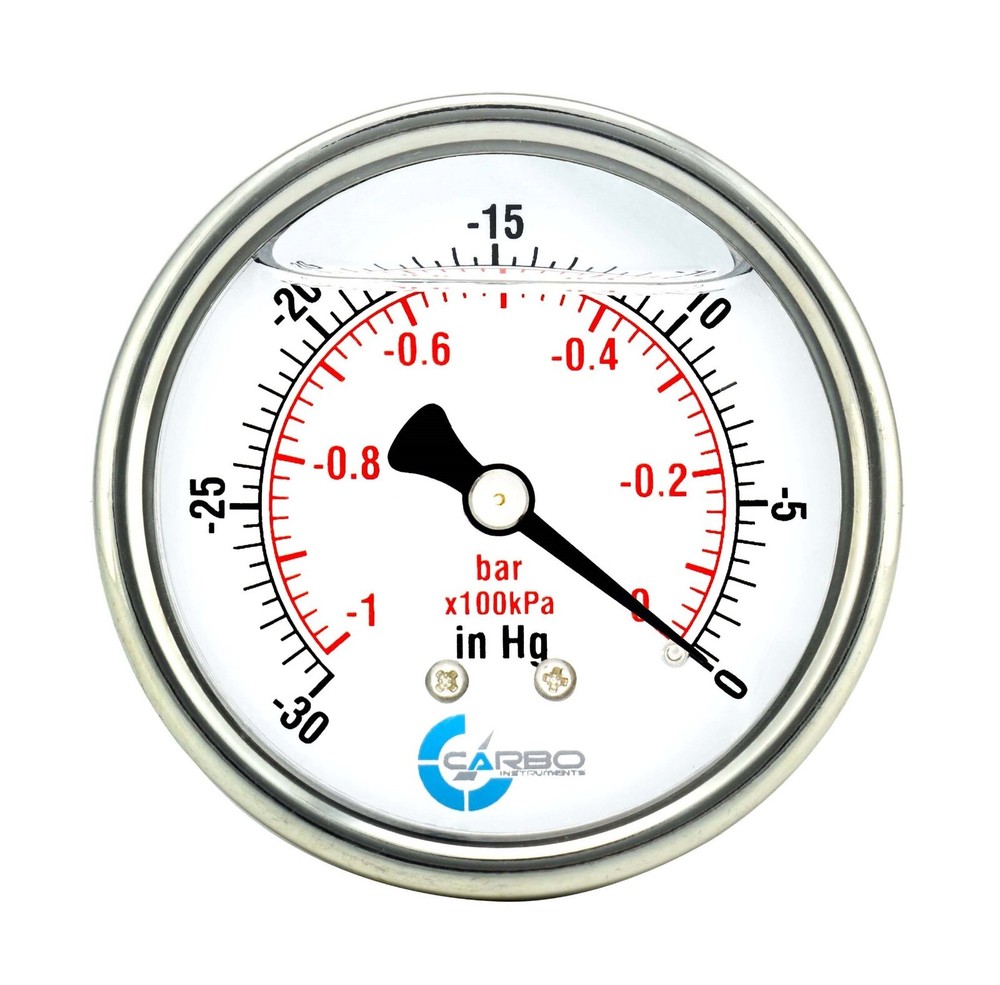 2-1/2″ Vacuum Gauge, Stainless Steel Case, Liquid Filled, Back Mnt -30 Hg/0