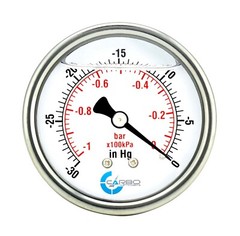 2-1/2″ Vacuum Gauge, Stainless Steel Case, Liquid Filled, Back Mnt -30 Hg/0