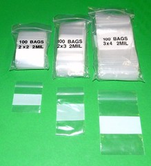 300 Bags Reclosable 2 Mil White Block Poly 2×2 2×3 3×4 -100 Each Zip Top Seal