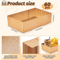 60 Pcs Movie Theater Snack Boxes, Disposable Paper Cardboard Food Trays,