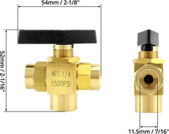 2 Pack 1/4″ NPT Brass Instrument 3 Way Ball Valve, L Port Panel Mounted Instrume