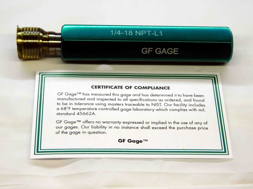 NEW 1/4 18 NPT L1 PIPE THREAD PLUG GAGE .25 .250 .2500 N.P.T. NATIONAL TAPER