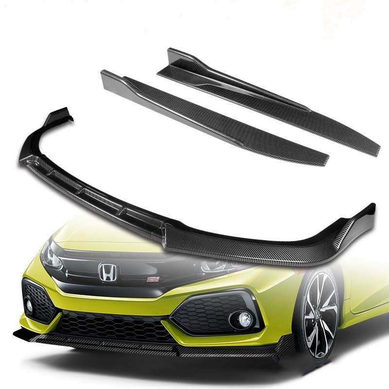 5pc Painted Carbon Front Bumper Lip Side Skirt Diffuser Honda Civic Si 2017-2021