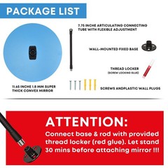 11.65 Inch Frameless 1.8mm Thick Acrylic Convex Mirror – Adjustable Wide Angl…