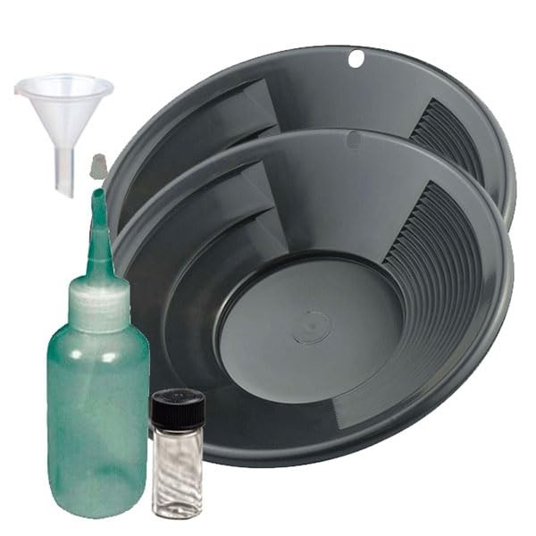 Sluice Monkey Set of (2) 10″ Black Gold Pans Panning Kit with 4oz Sniffer, Vial