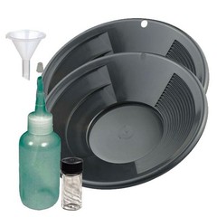 Sluice Monkey Set of (2) 10″ Black Gold Pans Panning Kit with 4oz Sniffer, Vial