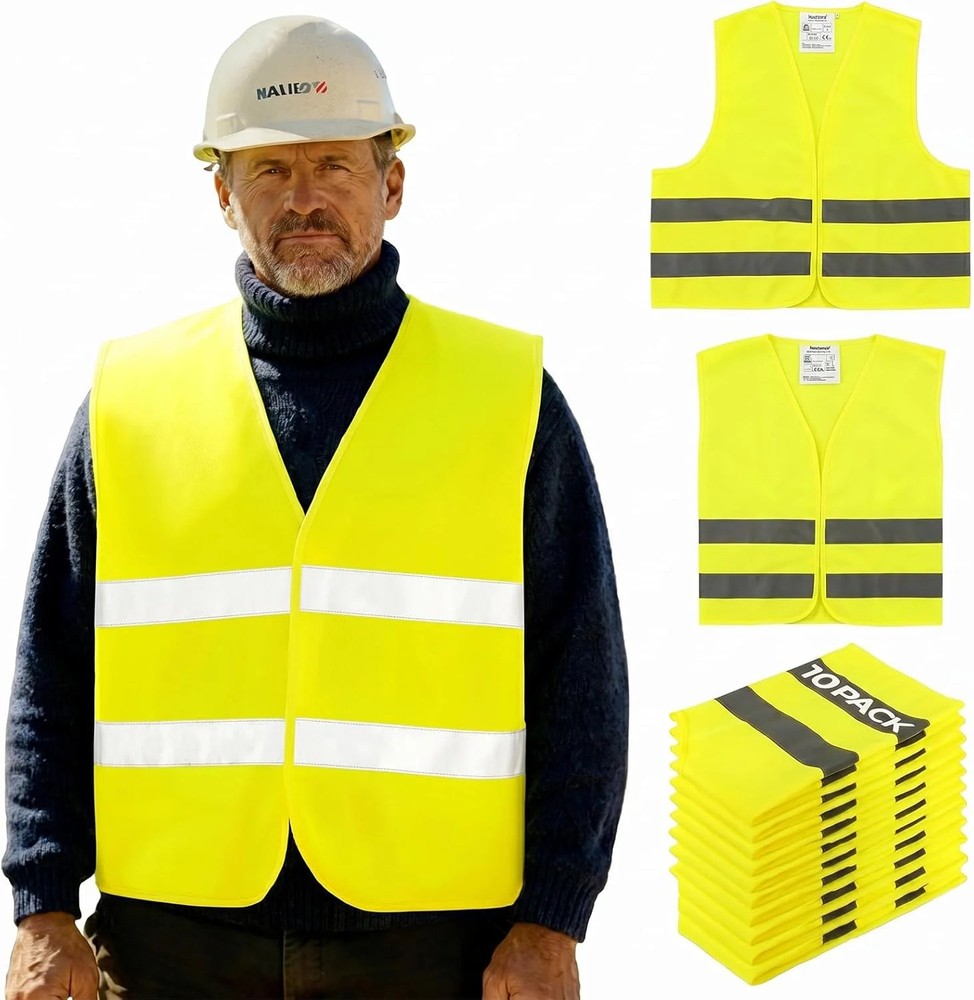 10 Pack Yellow Safety Vests, Bulk High Visibility Vest for Men / Woman, Adult Re