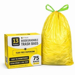 13 Gallon Biodegradable Trash Bags with Drawstring, 75 Count – 1.4 Mil Thi