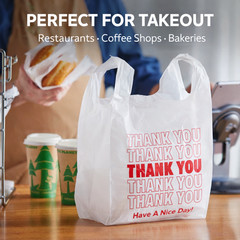 1/8 Size .51 Mil 18″ x 10″x 5″ White “Thank You” Plastic T-Shirt Shopping Bags