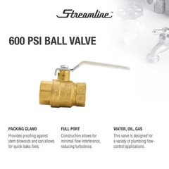 Streamline 1 in. Brass FPT Full Port Packing Gland Ball Valve