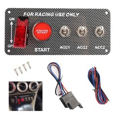 5in1 Ignition Switch Panel Engine Start Push Button Toggle 12V LED Carbon Fiber