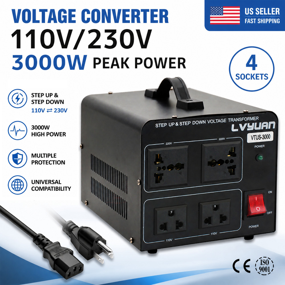 3000W Voltage Transformer Converter Step Up Down 110V 220V-240V Heavy Duty Power